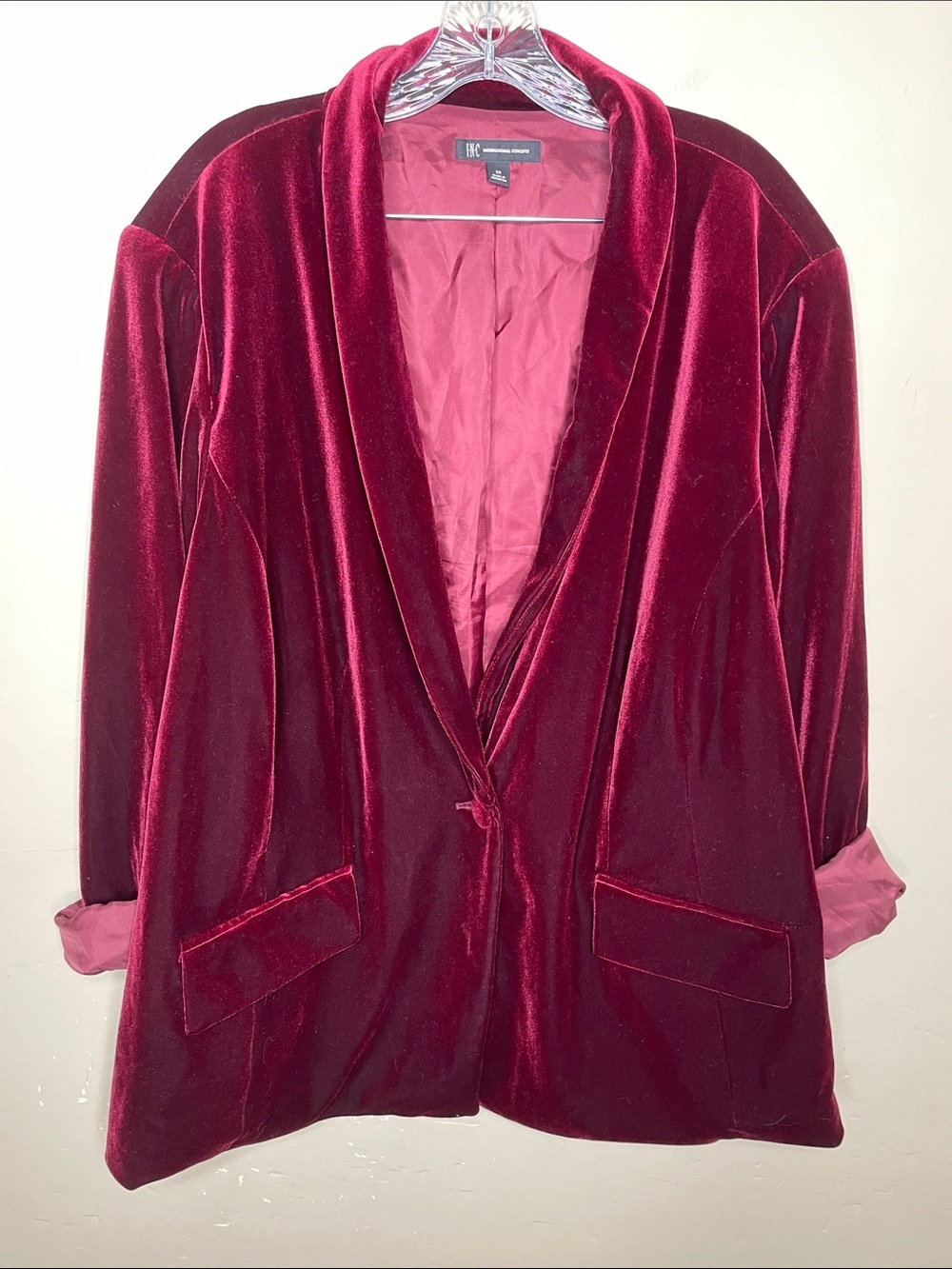 INC International Concepts Ruby Velvet Single Breasted Glam Boho Lux Blazer 3X